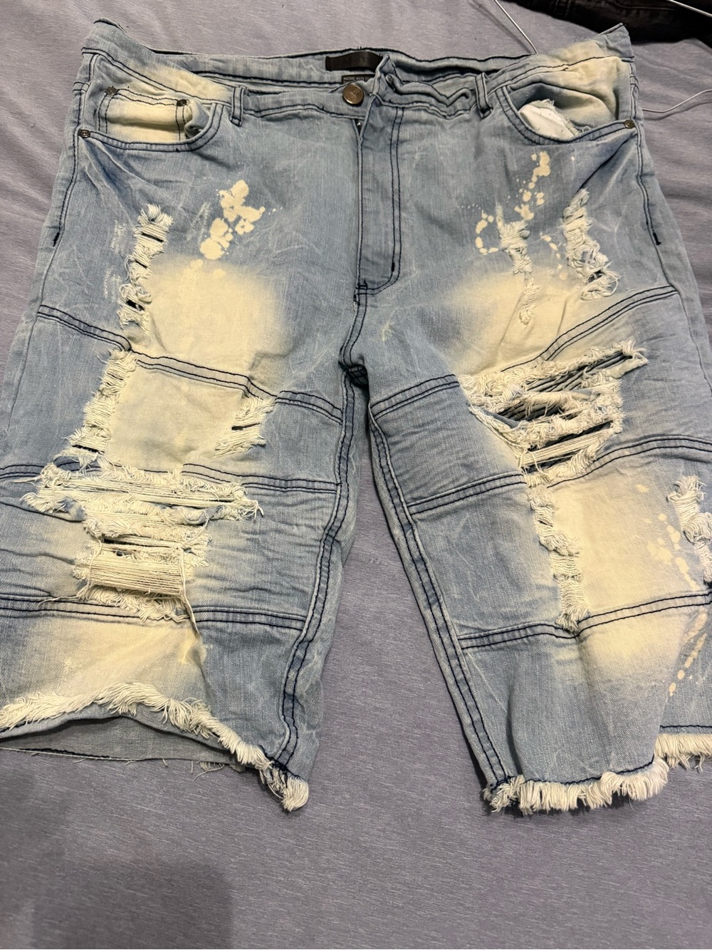 Light Blue Distressed Men's Denim Jean Shorts
